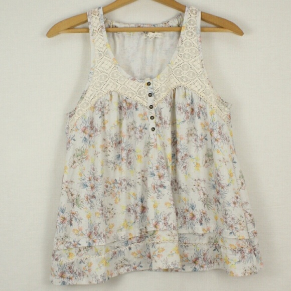 Hint of Mint Floral Tank Flowy Lace - Size L - Picture 1 of 5